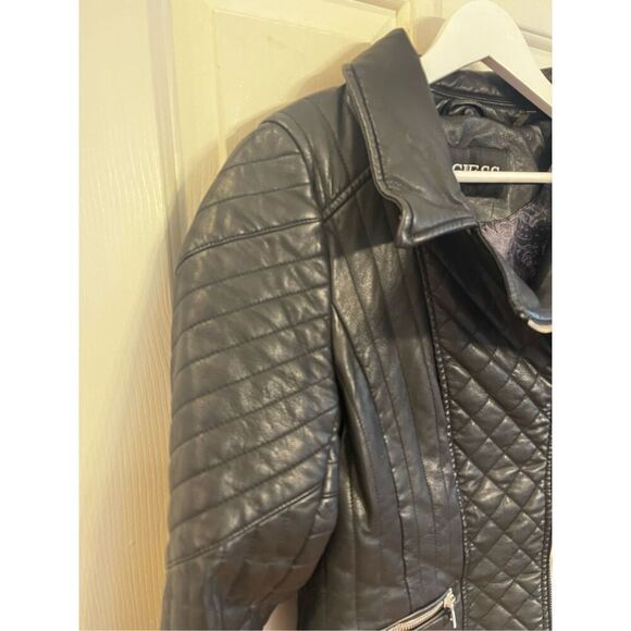 Guess Black Faux Leather Moto Jacket sz S EUC - Picture 3 of 9